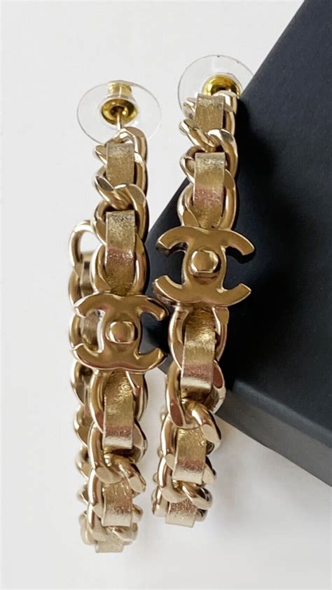 chanel xl leather chain hoop earrings|chanel crochet earrings.